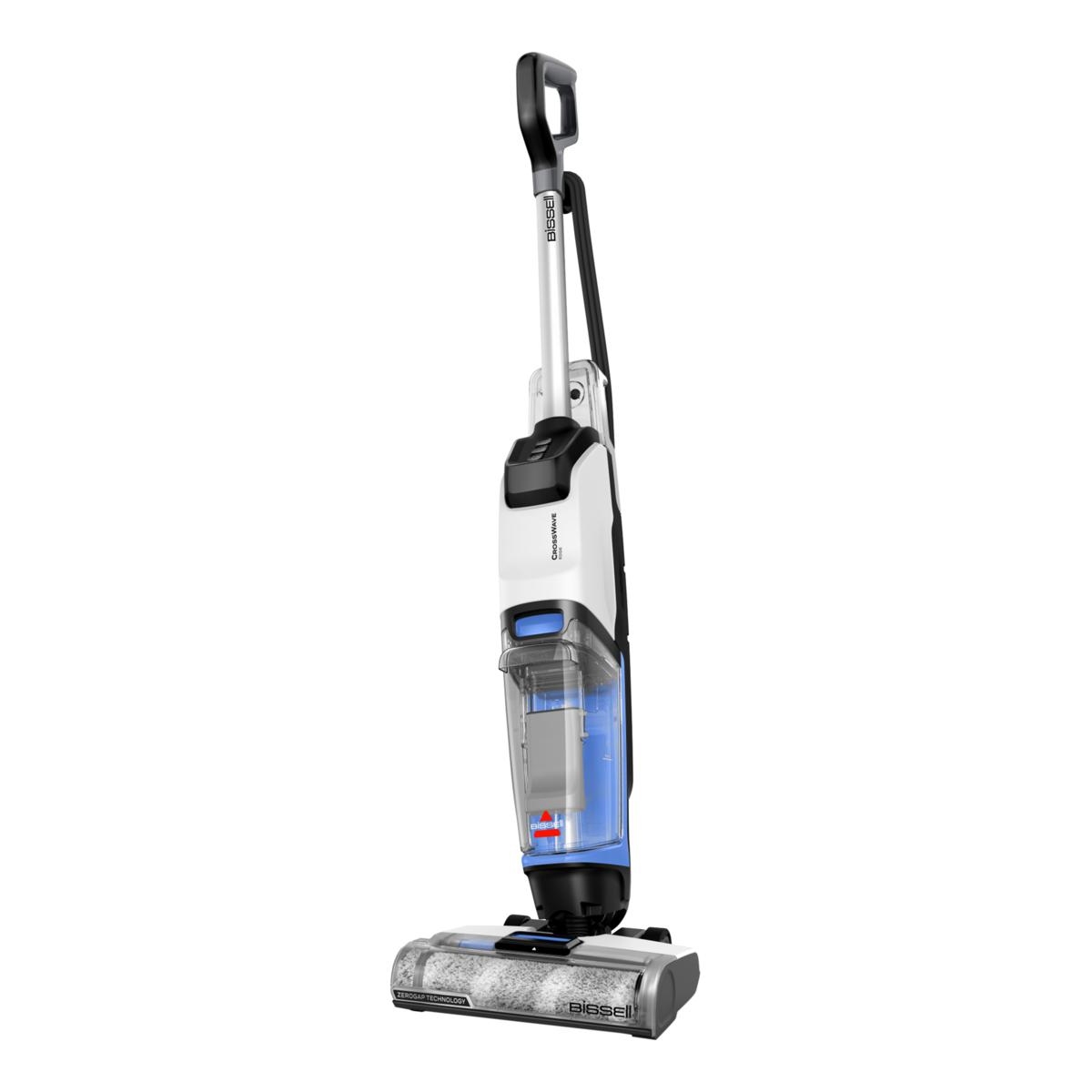 The Bissell CrossWave Edge is a multi-surface floor cleaner, designed to vacuum and wash simultaneously. It features a translucent water tank and a sleek handle for easy maneuverability.