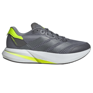 Gray and neon yellow Adidas Duramo Speed 2 running shoe with Lightstrike cushioning and a textured, breathable upper.