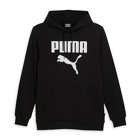 A black PUMA-branded hoodie with a white logo and leaping puma icon on the front.