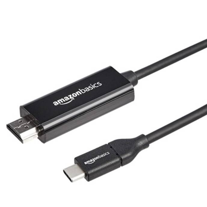 AmazonBasics USB-C to HDMI adapter cable for connecting USB-C devices to HDMI displays.