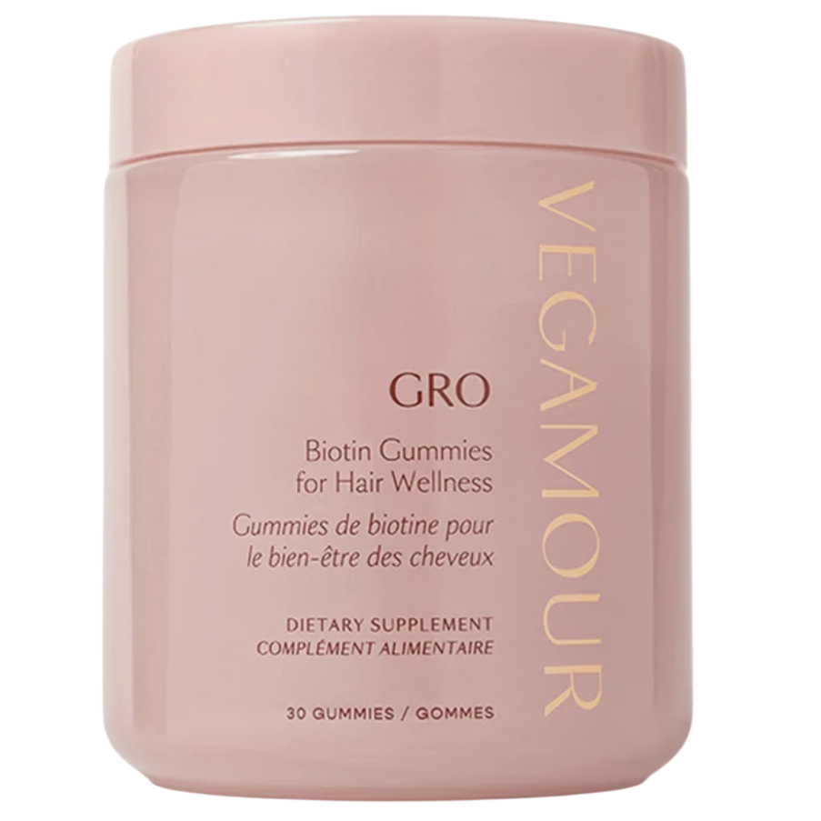 VEGAMOUR GRO Biotin Gummies for Hair Wellness, featuring 30 gummies as a dietary supplement for hair health.