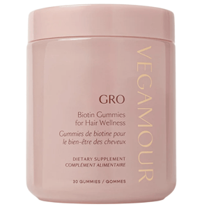 VEGAMOUR GRO Biotin Gummies for Hair Wellness, featuring 30 gummies as a dietary supplement for hair health.