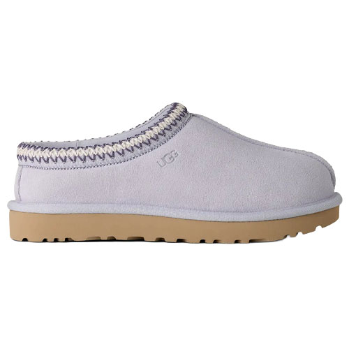 Light purple slip-on clog with a tan sole and decorative stitching, featuring the UGG logo on the side.