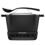 PowerXL electric pasta maker with a black design and integrated digital display, accompanied by a black pasta serving spoon.