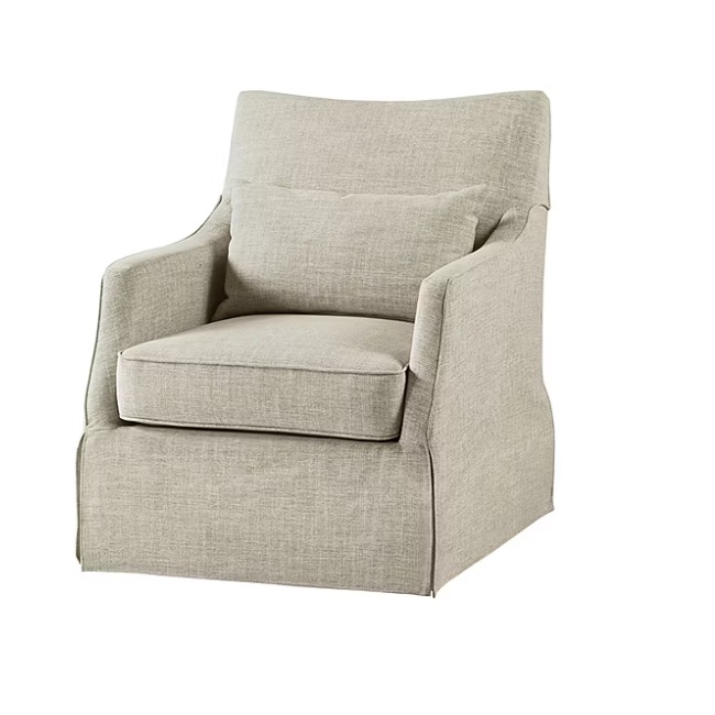 A beige upholstered armchair with a cushion, featuring a high back and armrests, designed for comfort and support.