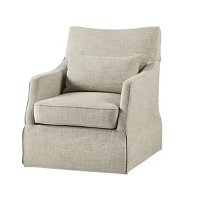 A beige upholstered armchair with a cushion, featuring a high back and armrests, designed for comfort and support.