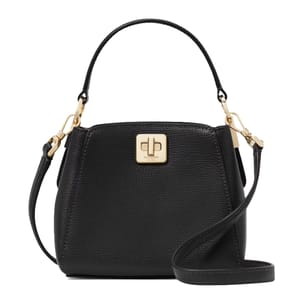 The Kate Spade Phoebe Leather Crossbody is a black leather handbag with a top handle, detachable strap, and gold-tone turn-lock closure.