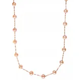A necklace featuring pink freshwater cultured pearls spaced along a delicate rose-colored chain.