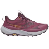 Trail running shoe in maroon with a Vibram sole and PWRRUN cushioning, designed for enhanced traction and comfort.