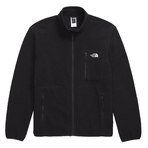 Black fleece jacket with full zip, featuring two zippered hand pockets and a chest pocket.