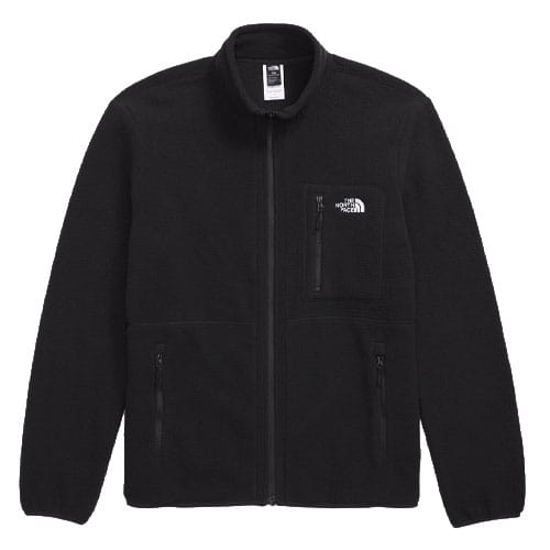 Black fleece jacket with full zip, featuring two zippered hand pockets and a chest pocket.
