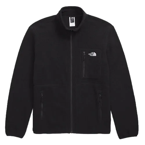 Black fleece jacket with full zip, featuring two zippered hand pockets and a chest pocket.