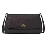 Black Kate Spade New York shoulder bag with a flap closure, featuring gold-tone logo and hardware.