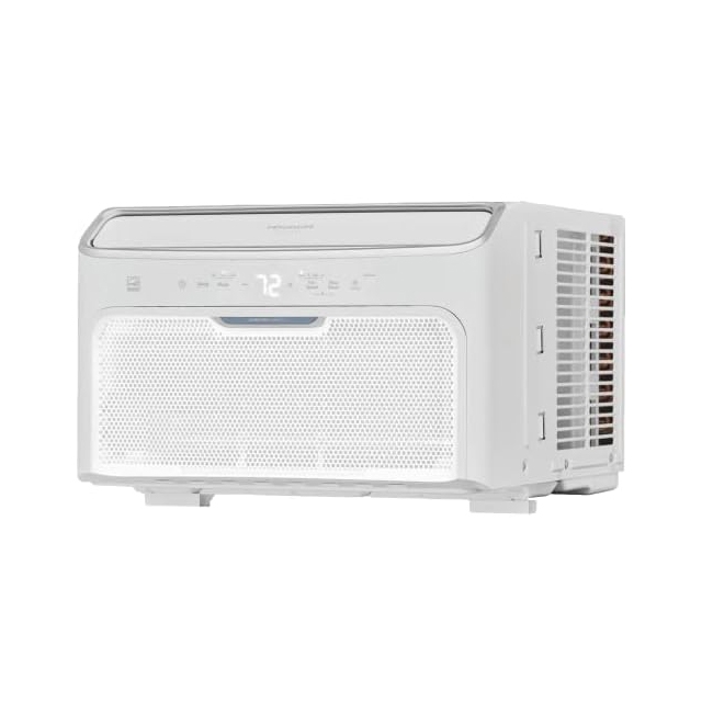 Frigidaire Inverter Window Air Conditioner, energy-efficient, displays a digital temperature of 72°F, has a sleek white design with a front control panel.