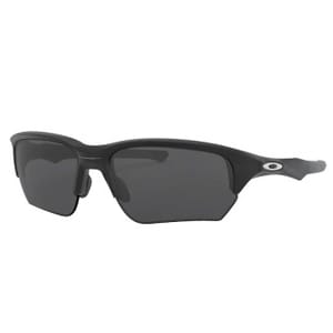 Rectangular black sunglasses with semi-rimless frames and dark lenses featuring a small logo on the temple.