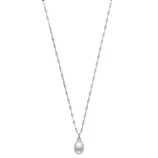 Silver chain necklace with a single white pearl pendant.