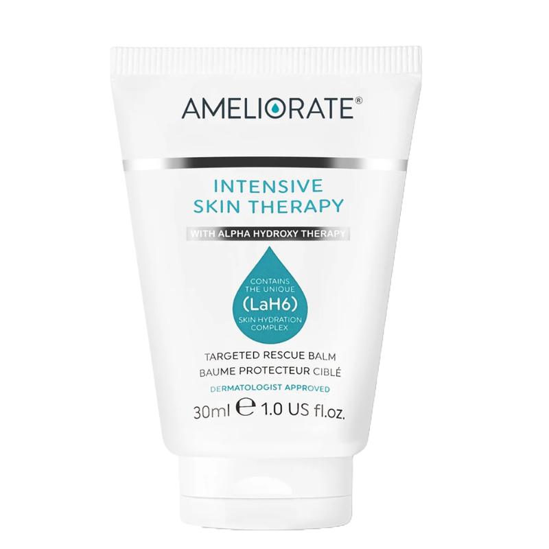 AMELIORATE Intensive Skin Therapy with Alpha Hydroxy Therapy, featuring the unique LaH6 Skin Hydration Complex, is a targeted rescue balm. Size: 30 ml (1.0 US fl. oz.). Dermatologist approved.
