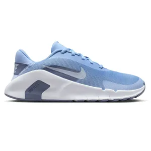 A light blue Nike sneaker with a white sole, featuring the Nike logo and \“NIKE FLEX\“ text on the heel.