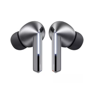 The Samsung Galaxy Buds Pro are wireless earbuds with a metallic finish, in-ear design, and a stem-like structure featuring angular edges.