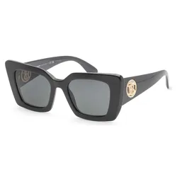Black square sunglasses with dark lenses and a gold emblem on the temples.