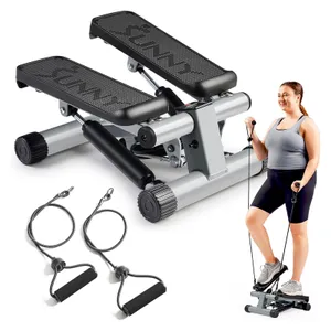 Step machine with resistance bands for exercise, shown with a person using it.