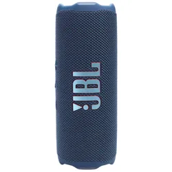 A portable JBL Bluetooth speaker with a fabric mesh cover in blue, featuring the JBL logo prominently displayed.