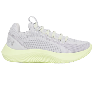 Under Armour athletic shoe with a textured knit upper, lace-up design, and a cushioned sole.