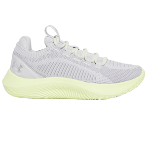 Under Armour athletic shoe with a textured knit upper, lace-up design, and a cushioned sole.