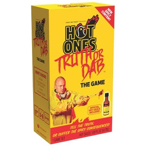 Hot Ones Truth or Dab The Game is a challenge involving questions and hot sauce, featuring a bottle of hot sauce and a card set for ages 17+, 3-6 players, lasting 30-90 minutes.