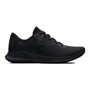 Black athletic sneaker with mesh material and lace-up closure, featuring the Under Armour logo on the side.