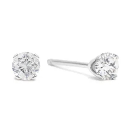 Pair of 0.05 carat round diamond stud earrings set in a minimalist design with a simple metal post and backing.