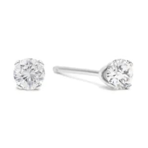 Pair of 0.05 carat round diamond stud earrings set in a minimalist design with a simple metal post and backing.