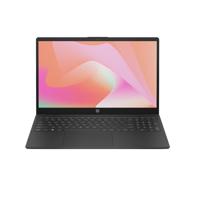 HP 15.6\“ laptop with AMD processor features a full-size keyboard and slim bezels, ideal for everyday tasks and entertainment.