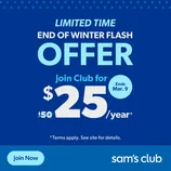 Limited time offer for Sam's Club membership at $25/year, reduced from $50. Offer ends March 9. Terms apply.