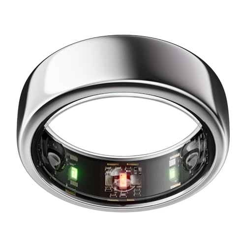 The Oura Ring Gen3 is a sleek, silver smart ring equipped with internal sensors to monitor health metrics like heart rate, activity, and sleep quality.