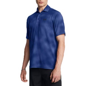 UA Playoff 3.0 Golf Polo features a blue striped pattern, short sleeves, and a collar. Made from lightweight, breathable fabric with a subtle logo on the chest.