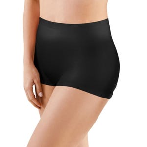 Black high-waisted shapewear briefs for women.