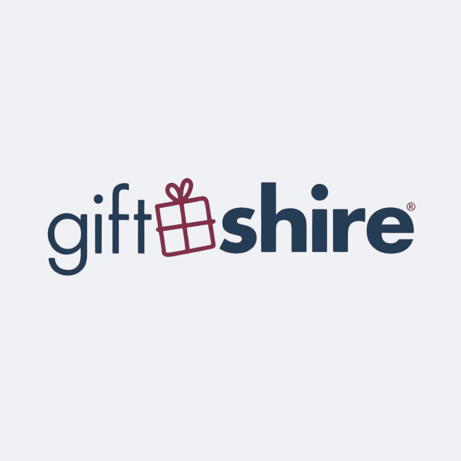 Stylized logo featuring the word \“giftshire\“ with a maroon gift box icon replacing the letter \“t\“.