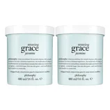 Two jars of Philosophy's \“Amazing Grace Jasmine\“ whipped body crème are shown, each containing 480 ml (16 fl. oz.).
