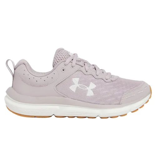 A lavender athletic shoe featuring a mesh upper, white sole, and prominent logo on the side.