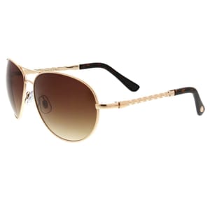 Gold aviator sunglasses with brown gradient lenses, featuring a braided detail on the arms and black temple tips.