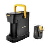 BougeRV portable coffee maker with a yellow handle, accompanied by a detachable battery.