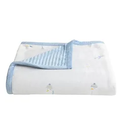 Soft fleece blanket with a light blue trim and a subtle snowman pattern.