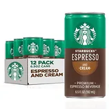 A 12-pack of Starbucks Espresso and Cream in 6.5 oz cans, featuring the brand's green and white color scheme and logo.