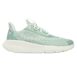 A mint-green and white Columbia sneaker featuring a breathable mesh upper and cushioned sole designed for comfort and style.