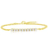 Gold bracelet with a row of round-cut diamonds.