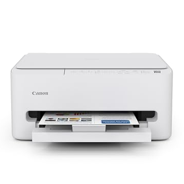 A white Canon printer is shown with paper extending from the output tray, showcasing its front view.