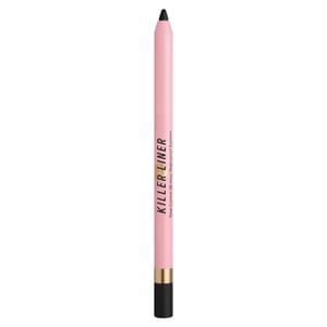 A pink cosmetic pencil labeled \“KILLER LINER\“ by Too Faced, with a black tip at one end and golden accents.