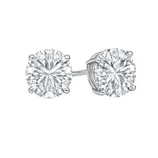 A pair of round, sparkling diamond stud earrings set in a metal prong setting.