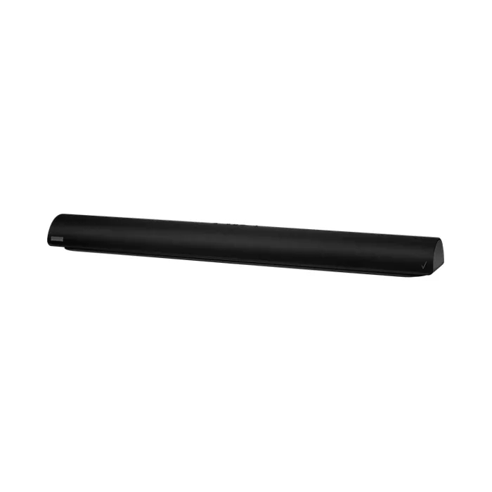 A sleek, black Verizon Bang & Olufsen TV Soundbar designed for enhanced audio quality. Its minimalist design complements modern entertainment setups.